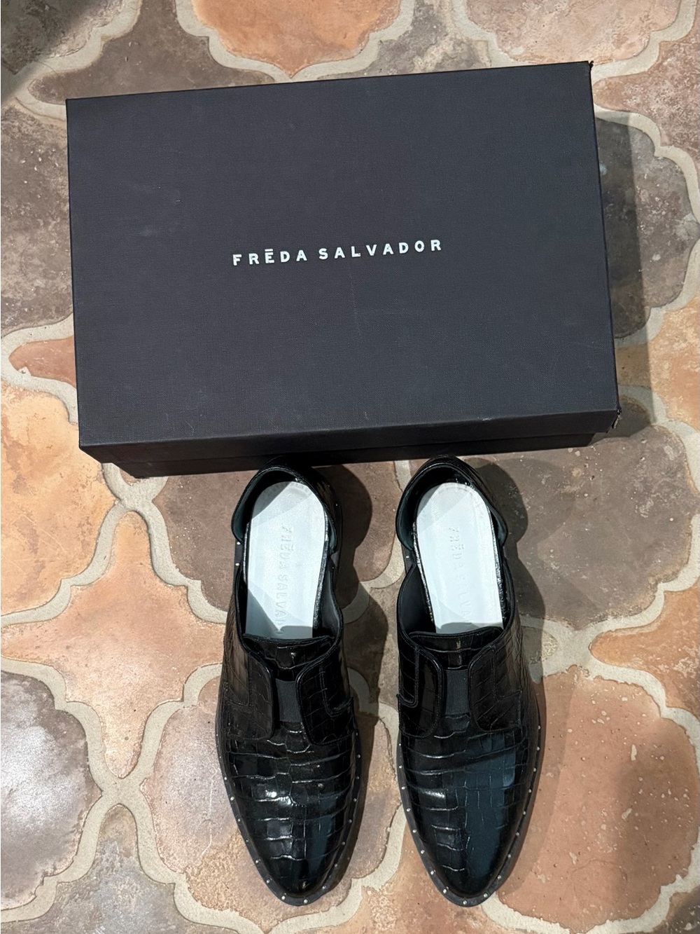 Freda Salvador WOMEN’s Black Croc-Embossed Slip-On Loafers - Picture 4 of 6